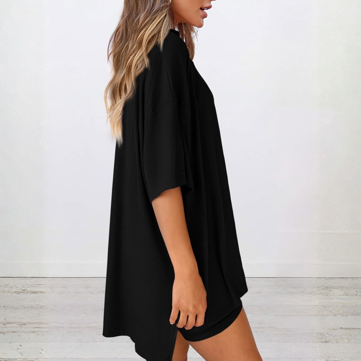 Casual Lounge Outfit With Oversized Shirt And Shorts For Women