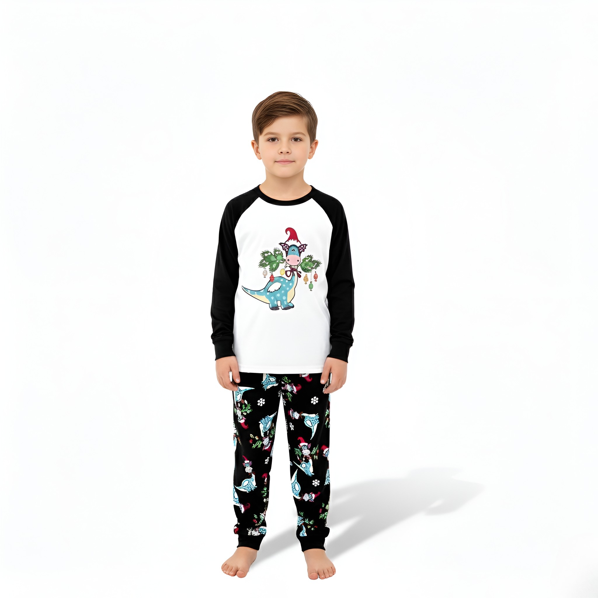 Santa Hat Dinosaur Printed Family Matching Christmas Pajama Set
