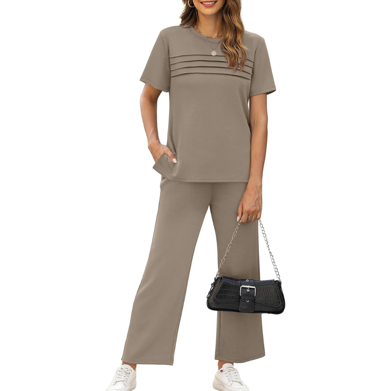 Two Piece Travel Set with Wide Length Pants For Women