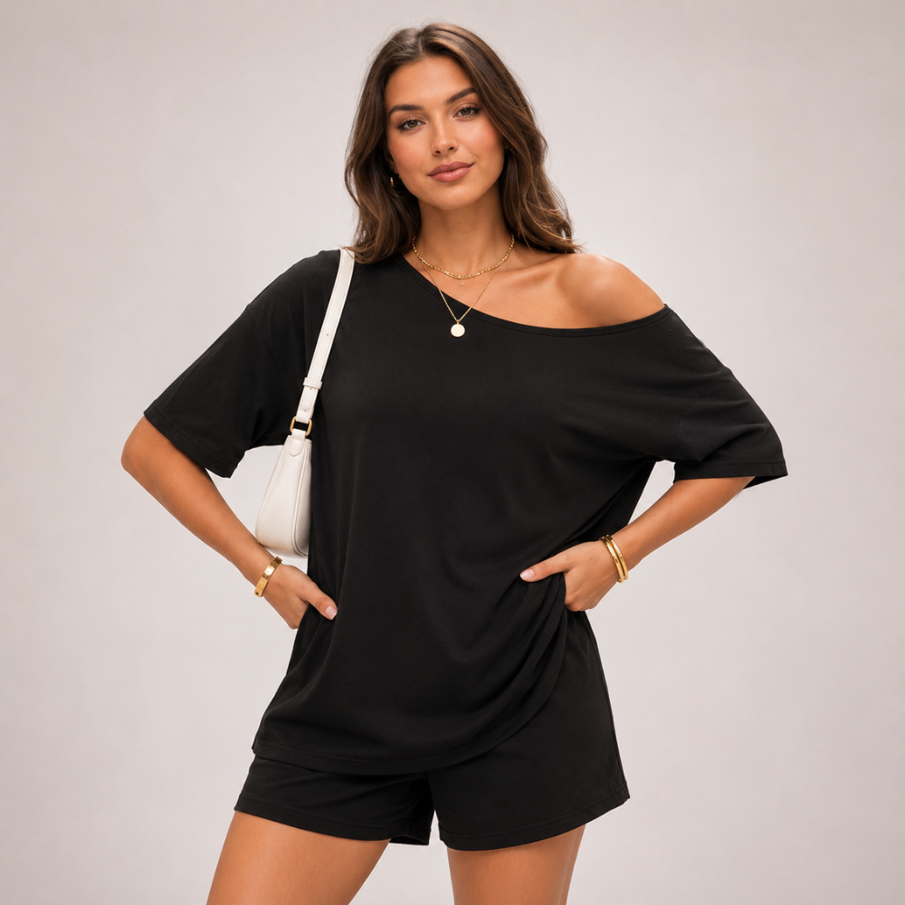 2 Pieces Oversized Lounge Vacation Tshirt And Shorts Set For Women 