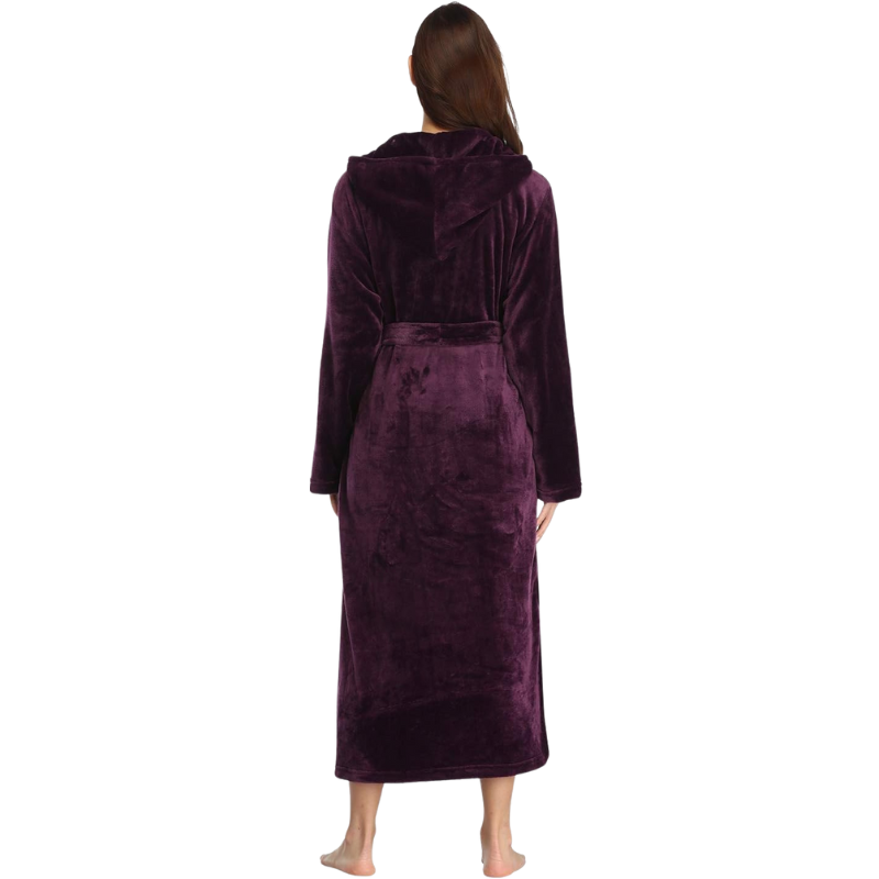 Womens Robes Plush Fleece Hooded Bathrobe Thick Nightgown With Pockets Fluffy Sleepwear