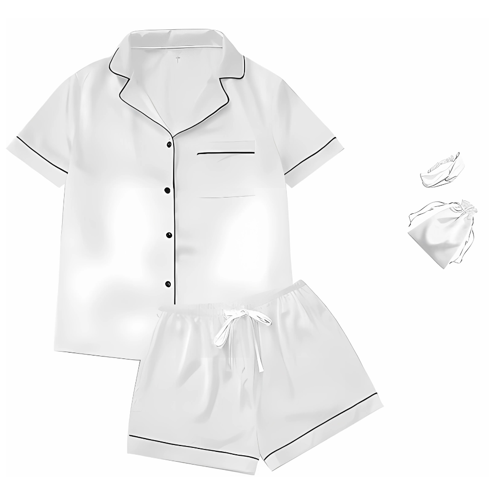 4Pcs Womens Satin Silky Short Sleeve Shirt Pajamas Set