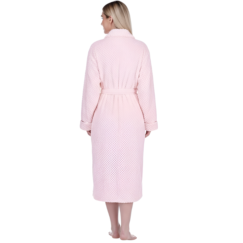 Plush Textured Design Fleece Long Bathrobe For Women