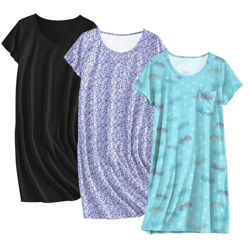 Pack Of 3 Soft Short Sleeve Sleepwear Dresses for Wo