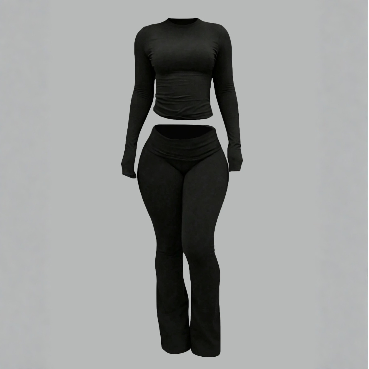 Long Sleeve T Shirt and Flare Pants Two Piece Casual Set for Women