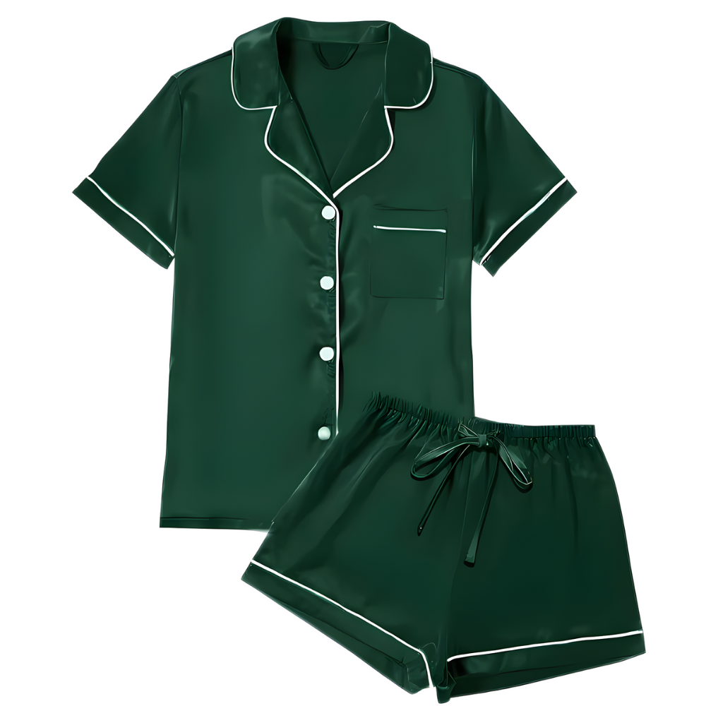  4 Pieces Women Satin Floral Pajama Set Short Sleeve Sleepwear