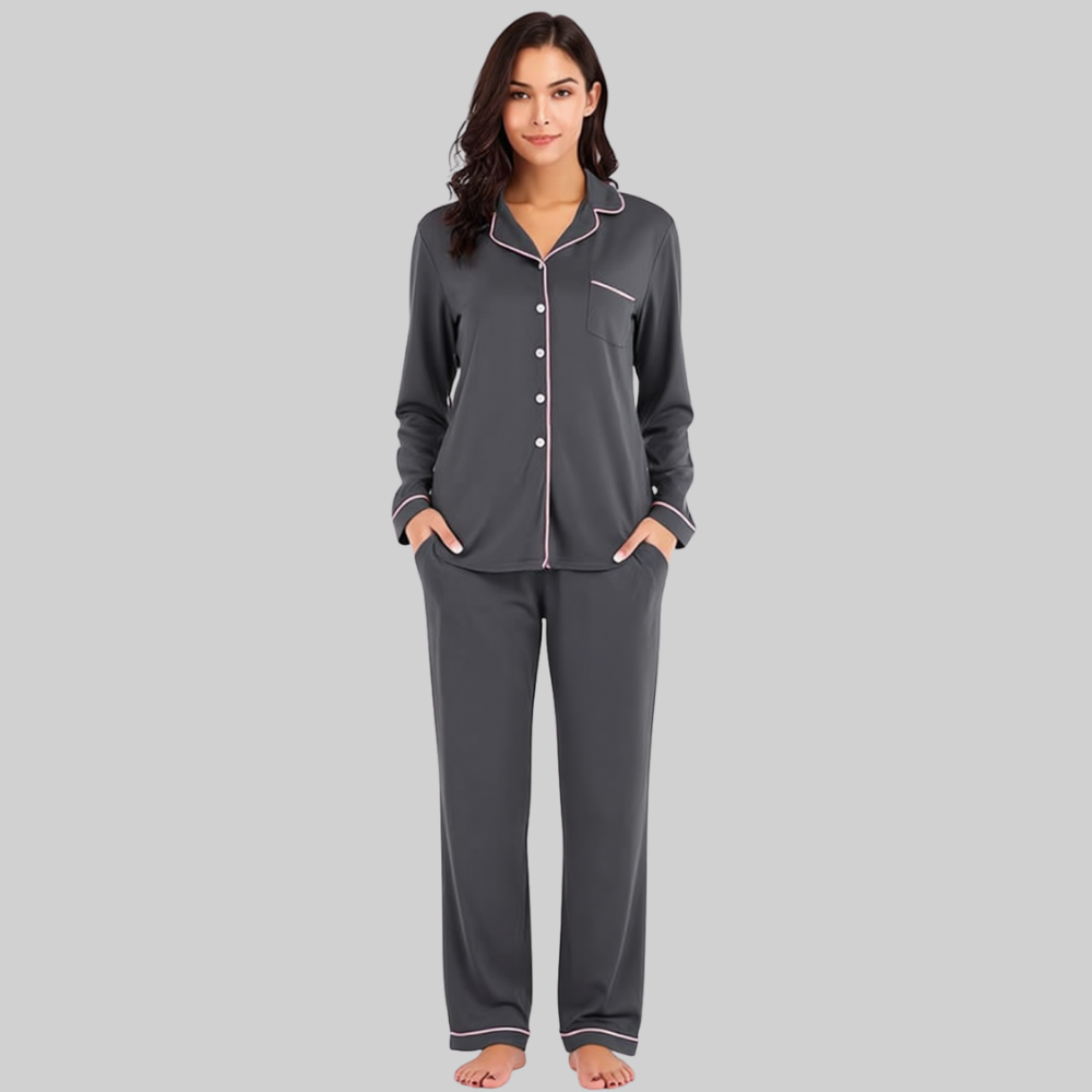 Women Pajama Set Long Sleeve Button Down Soft Sleepwear