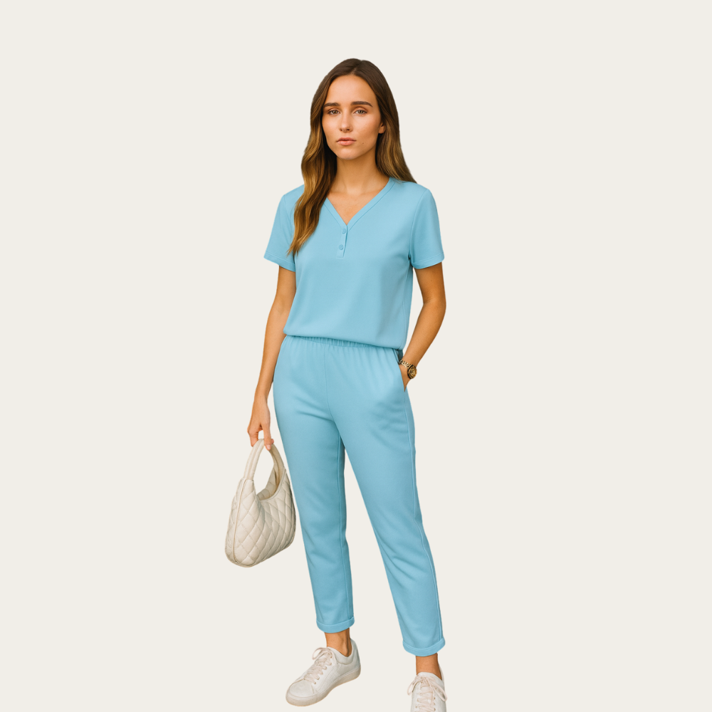 2 Piece Pajama Sleepwear Set For Women With Short Sleeve Top