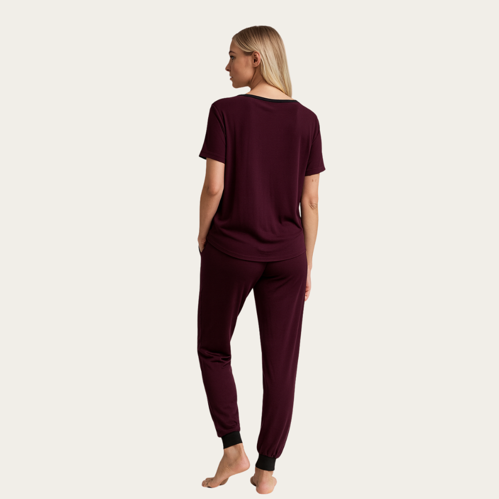 2 Piece Pajama Sleepwear Set For Women With Short Sleeve Top