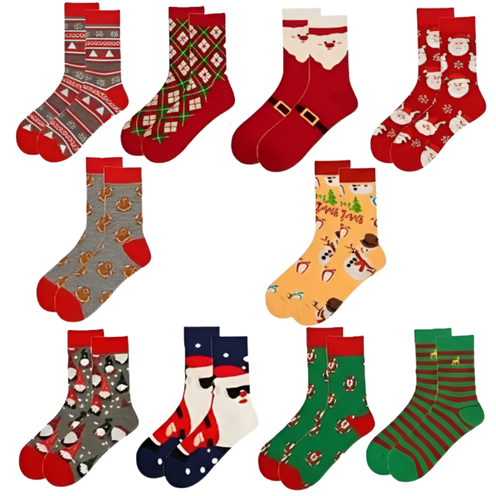 10 Pairs Of Festive Santa Christmas Socks