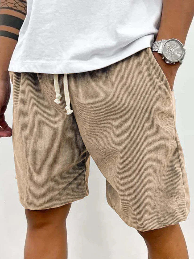 Casual Corduroy Shorts With Drawstring And Side Pockets