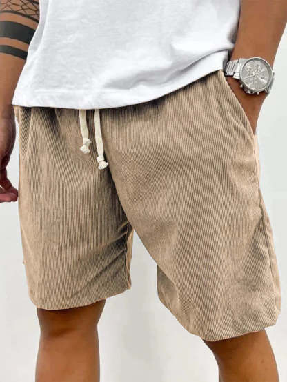 Casual Corduroy Shorts With Drawstring And Side Pockets