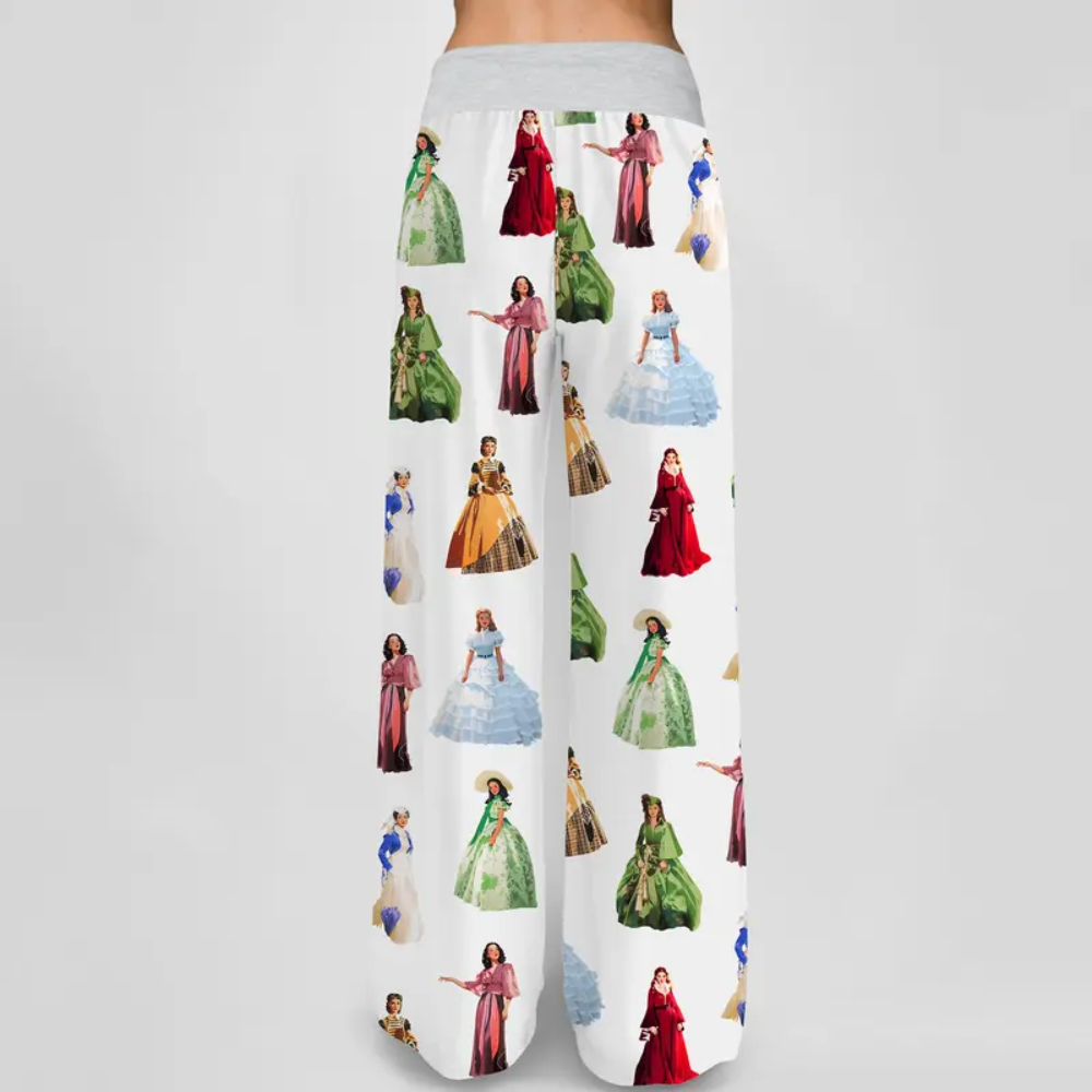 Vintage Print Wide Lounge Pants For Women