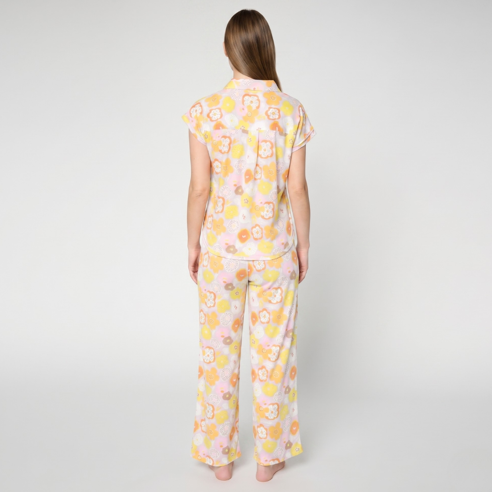 2 Piece Floral Pajama Set With Short Sleeve Top And Lounge Pants For Women