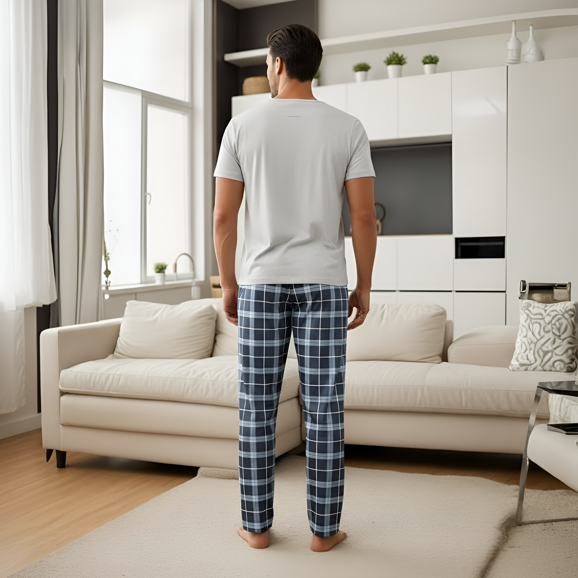 Couple Style Star And Moon Print Short-Sleeve And Long-Pants Loungewear Set
