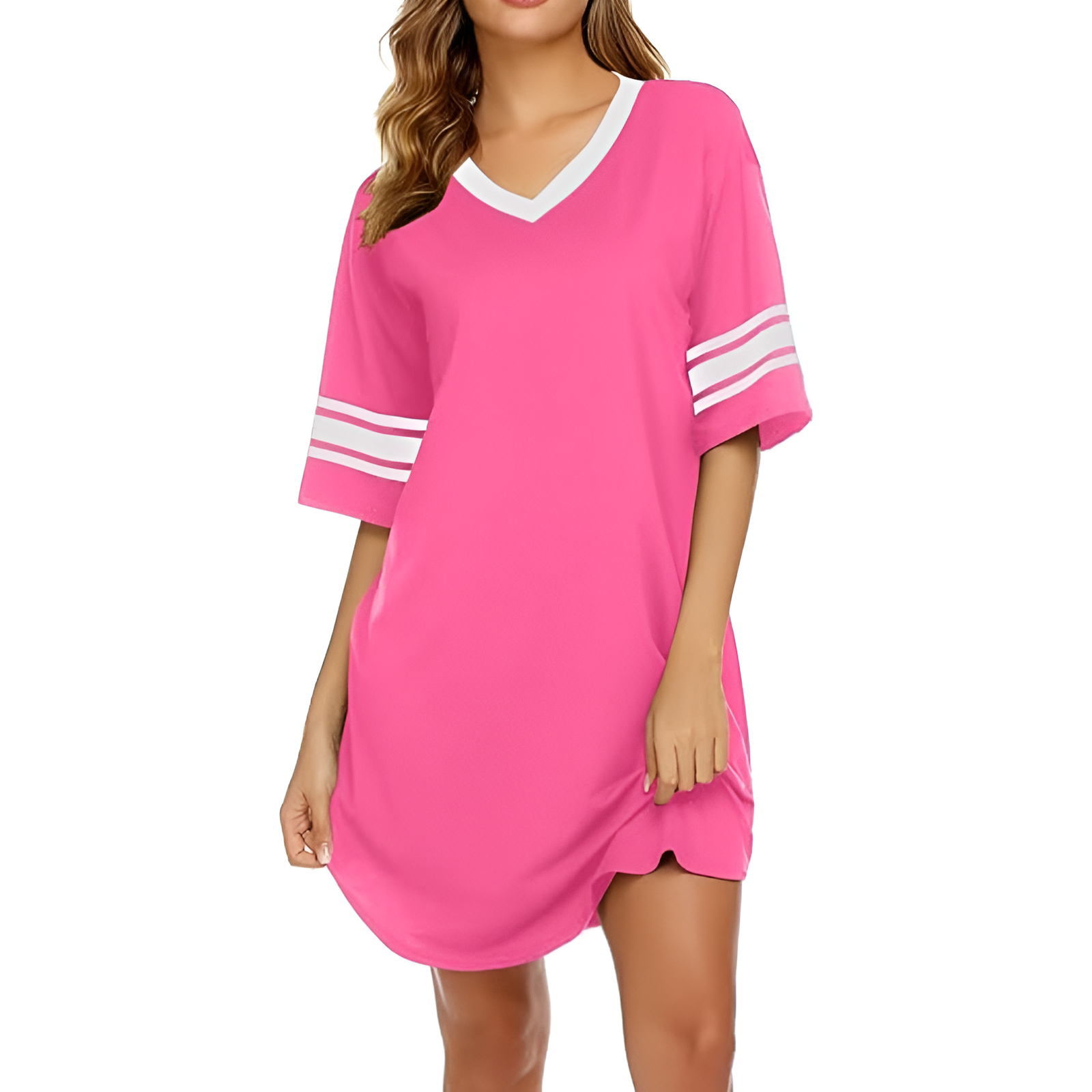 Nightgown Sleepwear With Short Sleeves And Color Block For Women