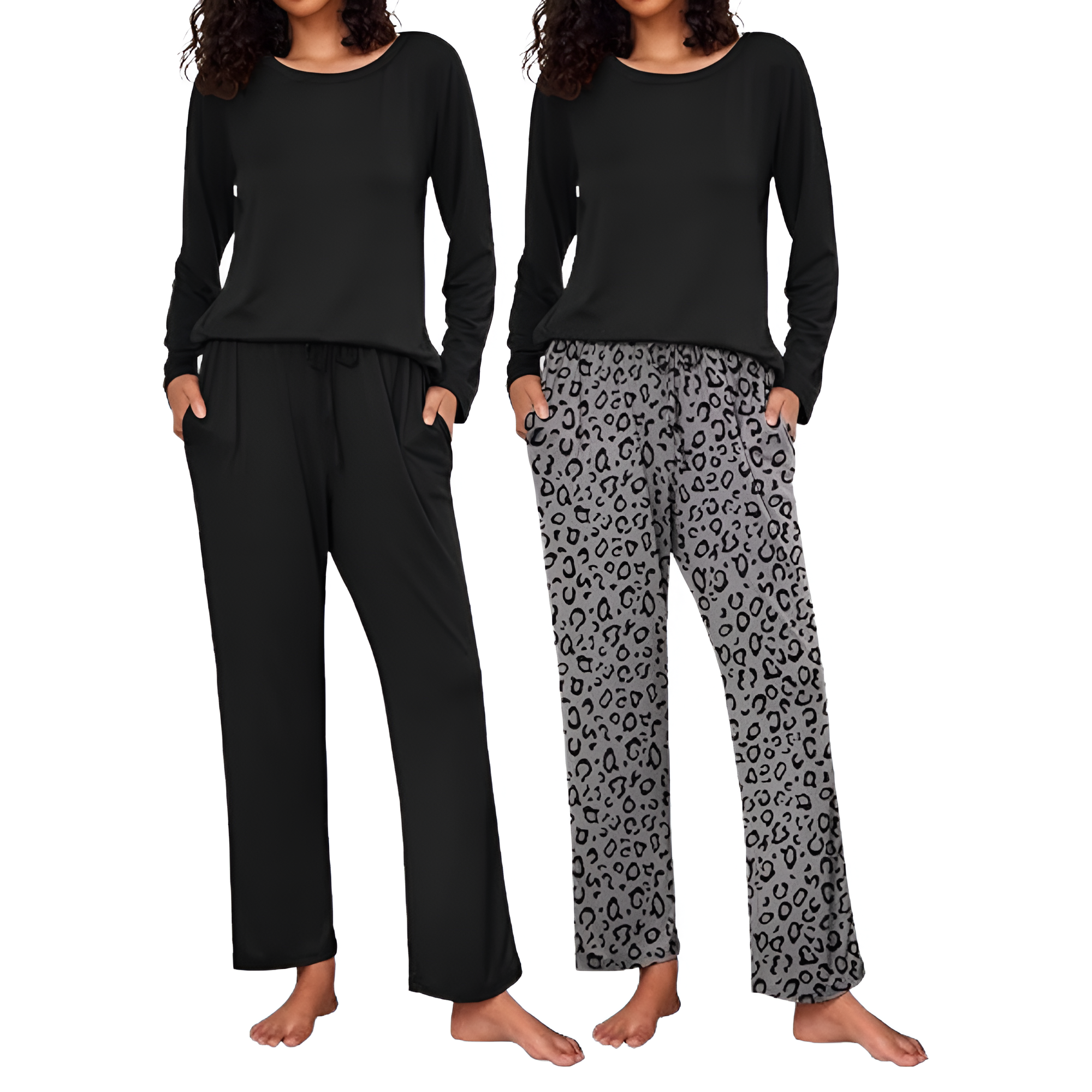 2 Pack Of Long Sleeve Lounge Pajama Sets With Pockets