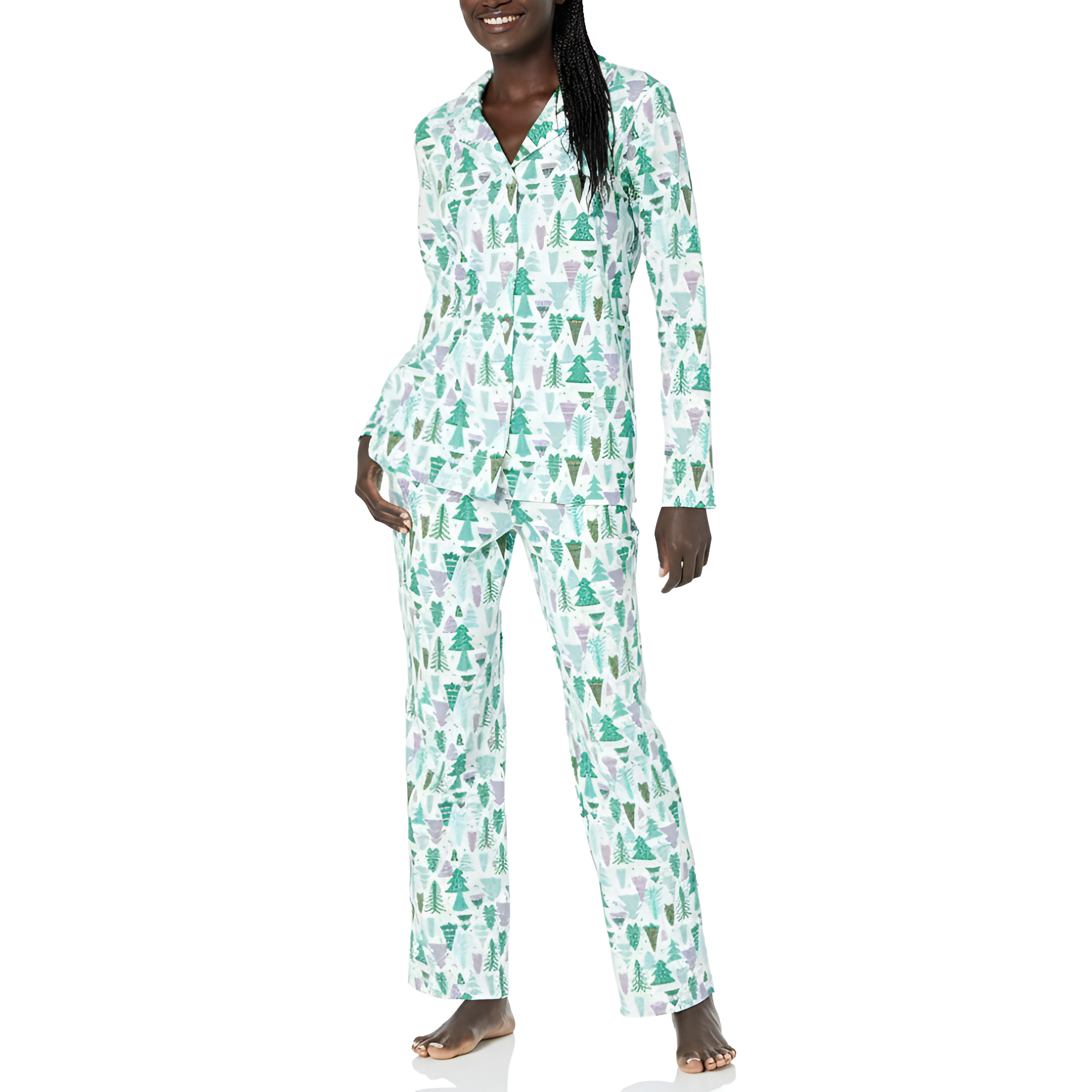 2 Piece Classic Flannel Button Down Pajama Set With Pants