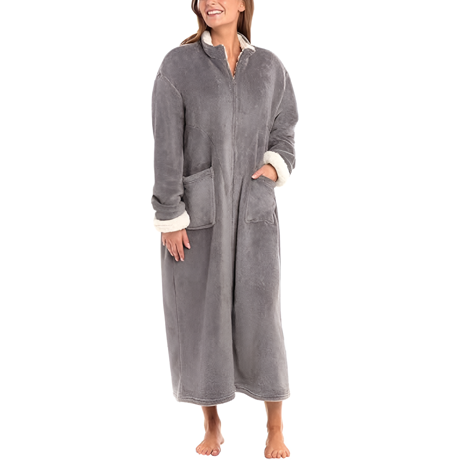 Long Zip Up Robes Plush Zipper Robes For Plus Size Housecoats Zipper Front