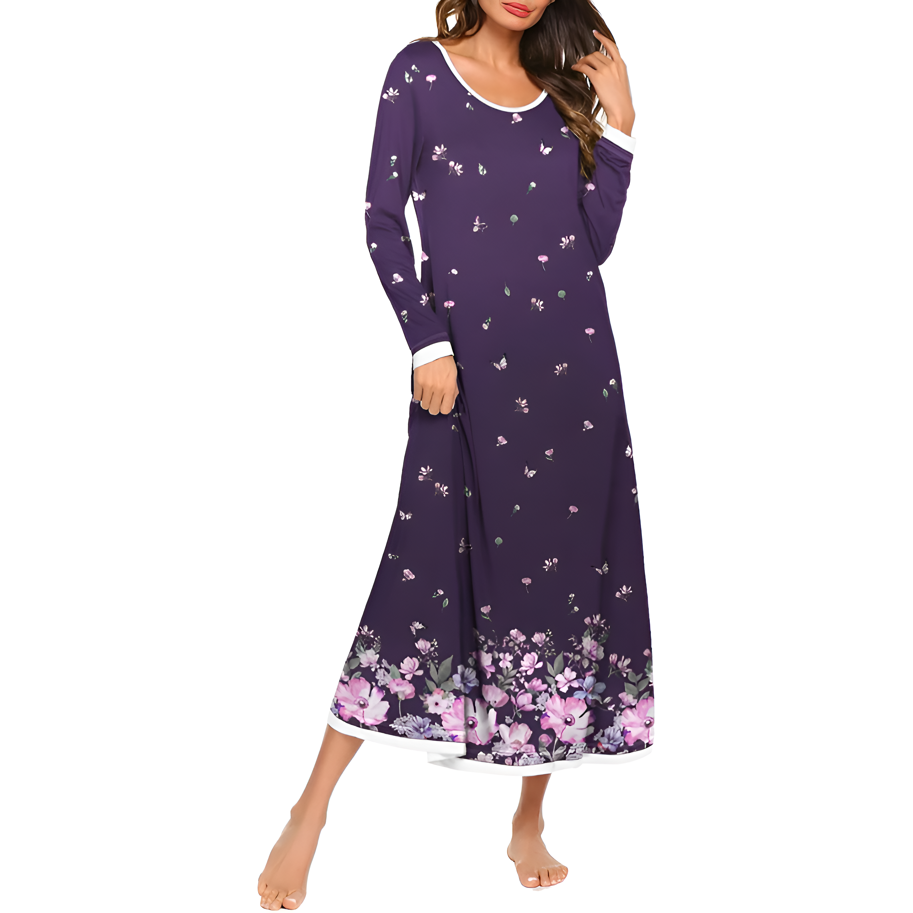 Full Length Nightgown With Long Sleeve Sleepwear For Women