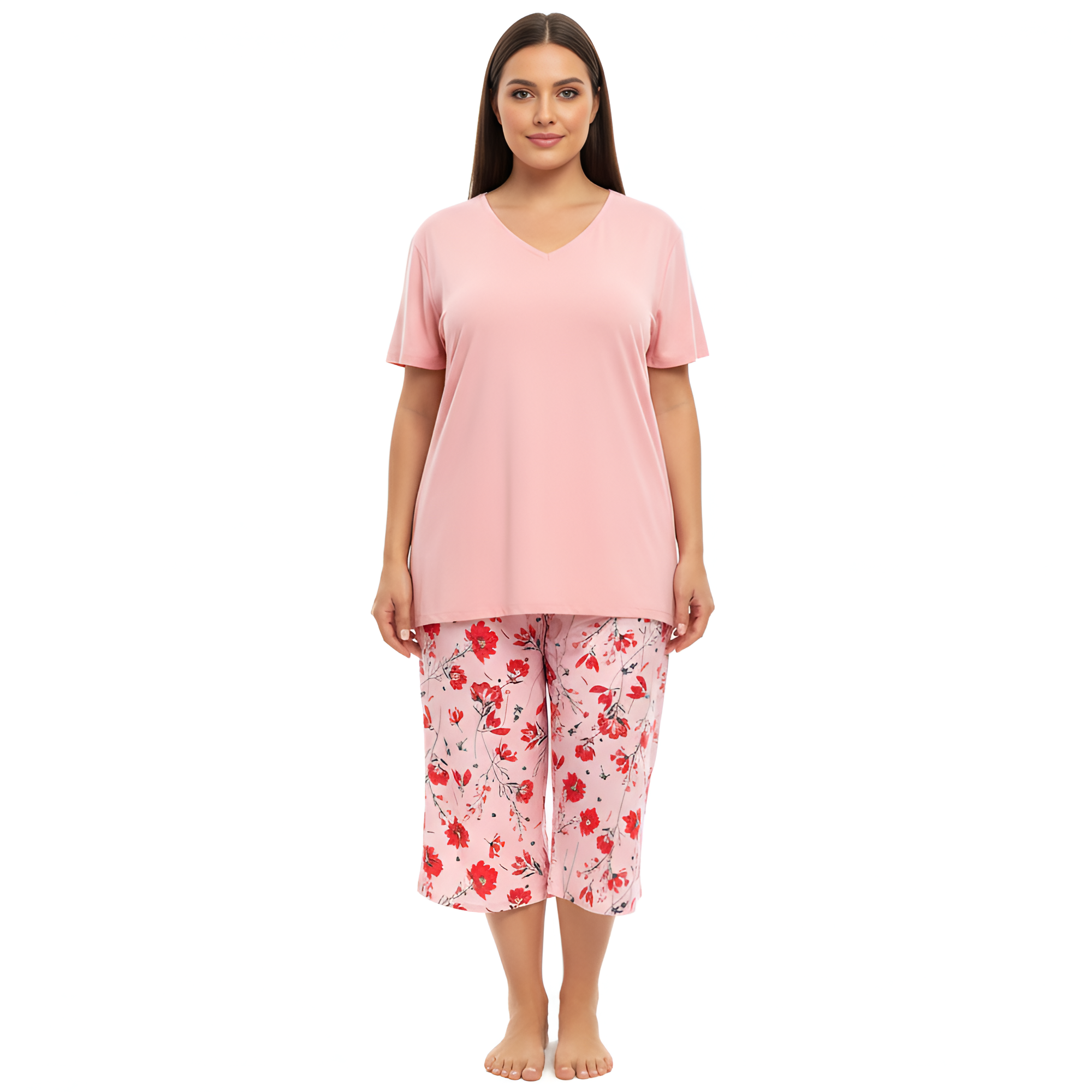 Sleepwear Top And Capri Pajama Pants Set For Women