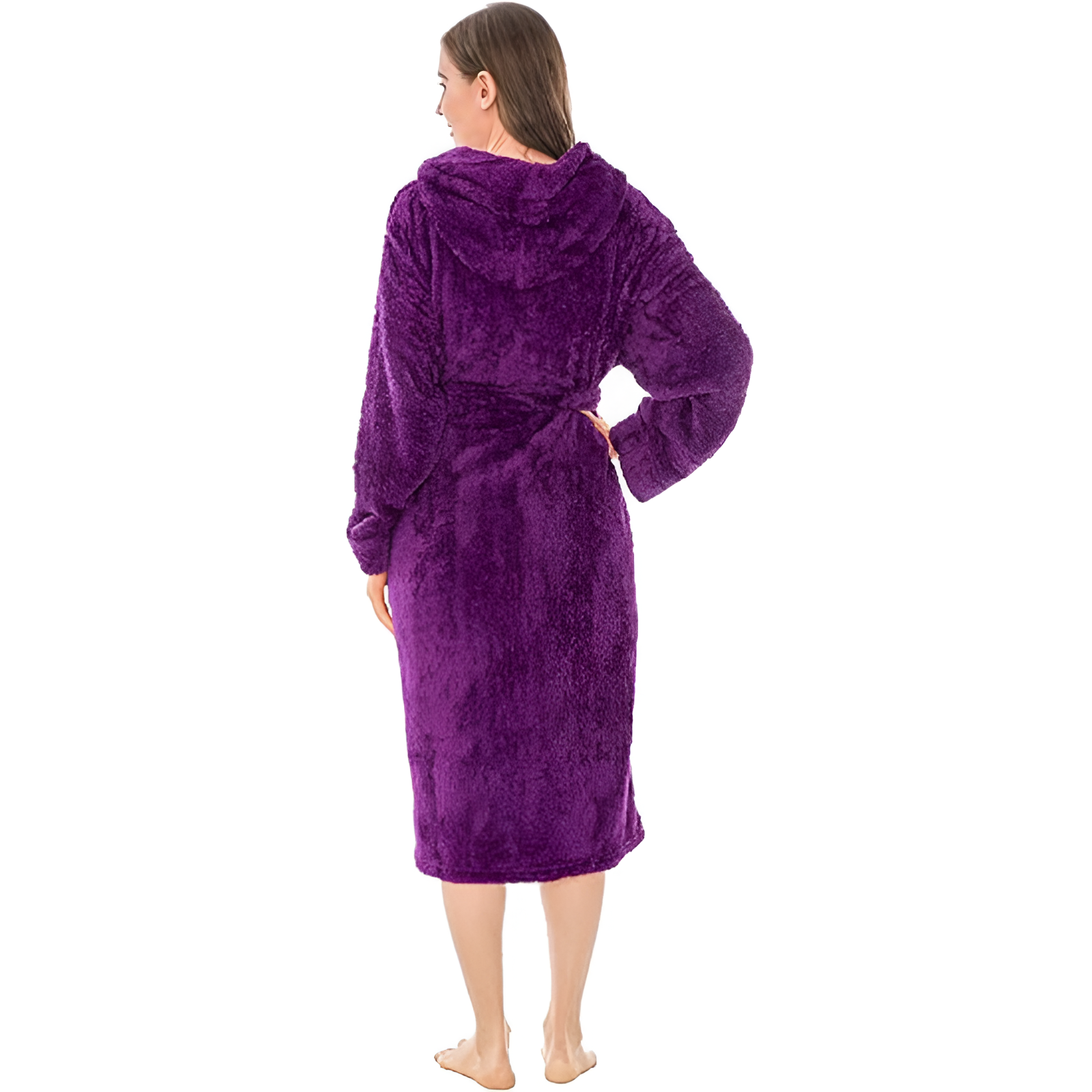 Women Hooded Plush Soft Robe Fluffy Warm Fleece Sherpa Shaggy Bathrobe