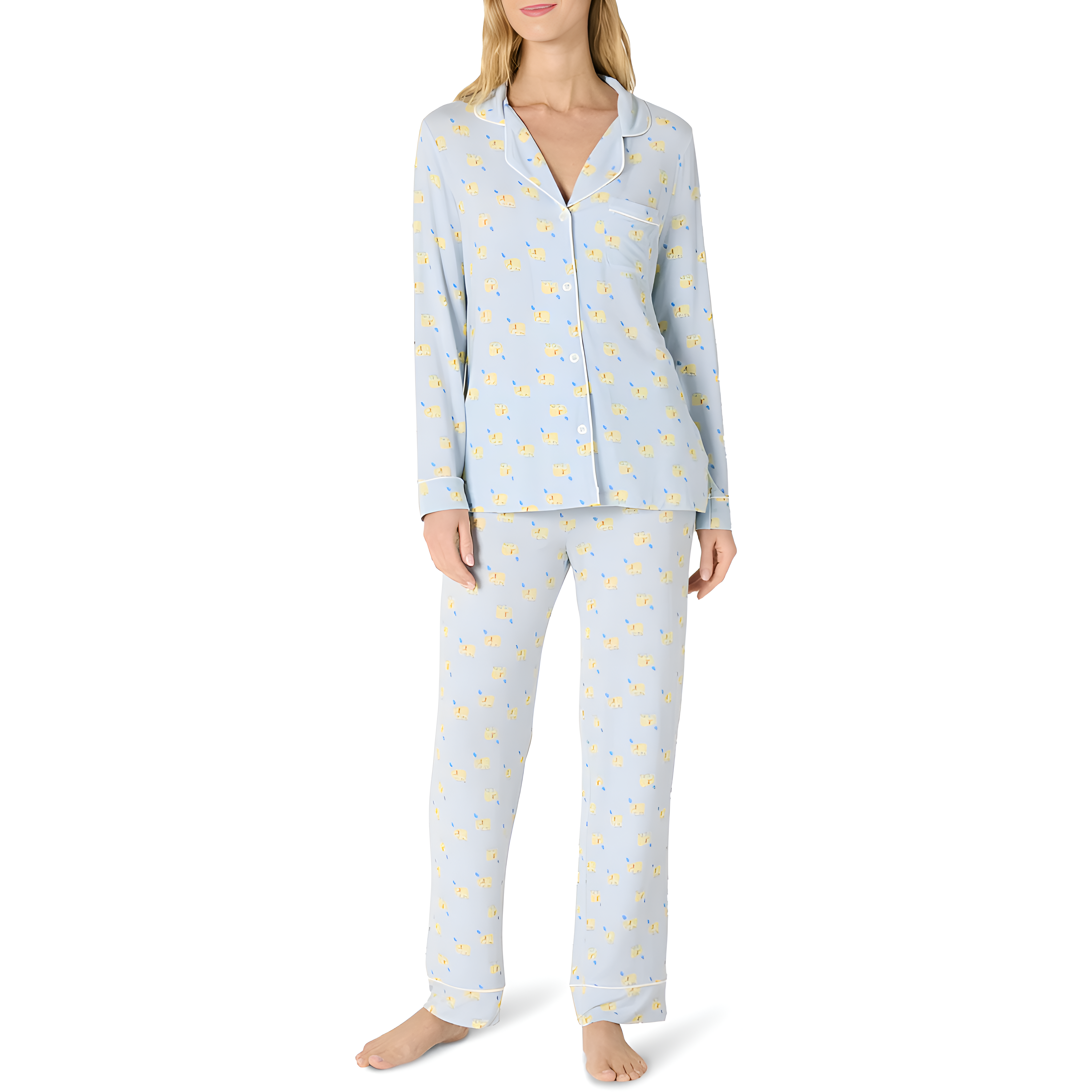 Classic Long Sleeve Button Front Pajama Set For Women