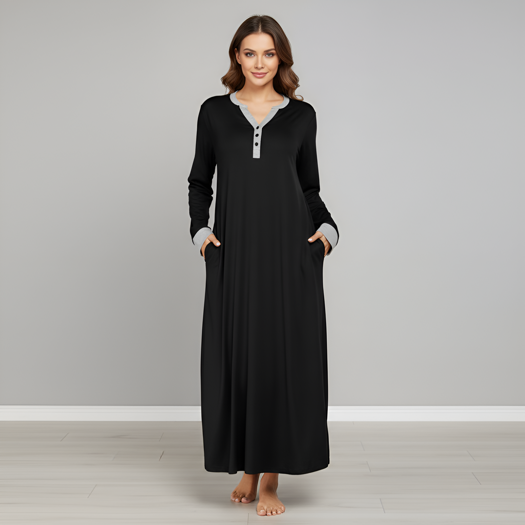 Long Nightgown And Full Length Sleep Shirt With Pockets For Women