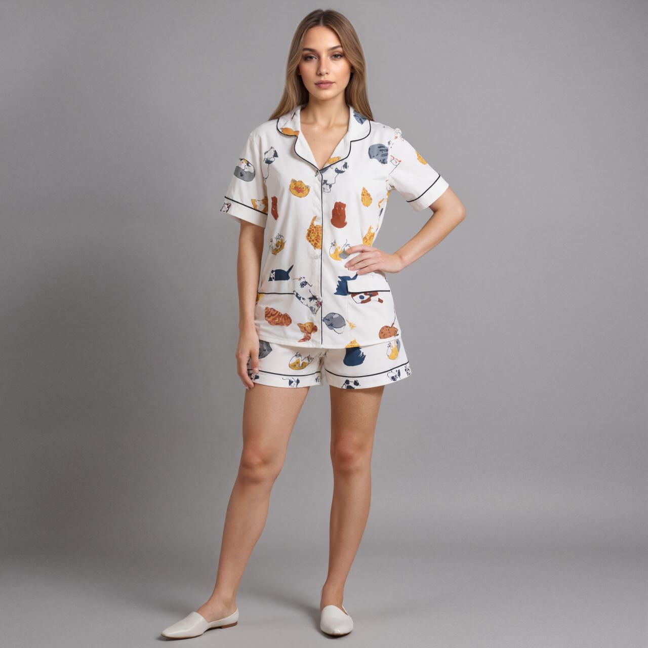 Satin Two Piece Set Short Sleeves Shorts