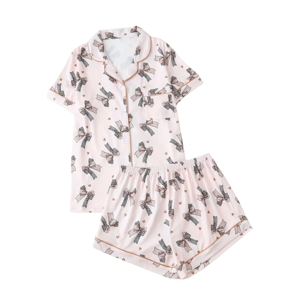 Printed Button Front Shirt And Shorts Pajama Lounge Set For Women