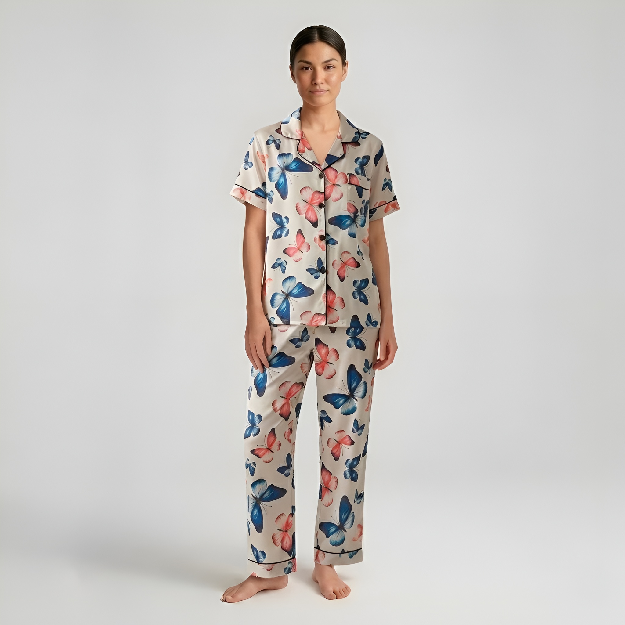 Women Monarch Silk Touch Butterfly Print Pajama Set