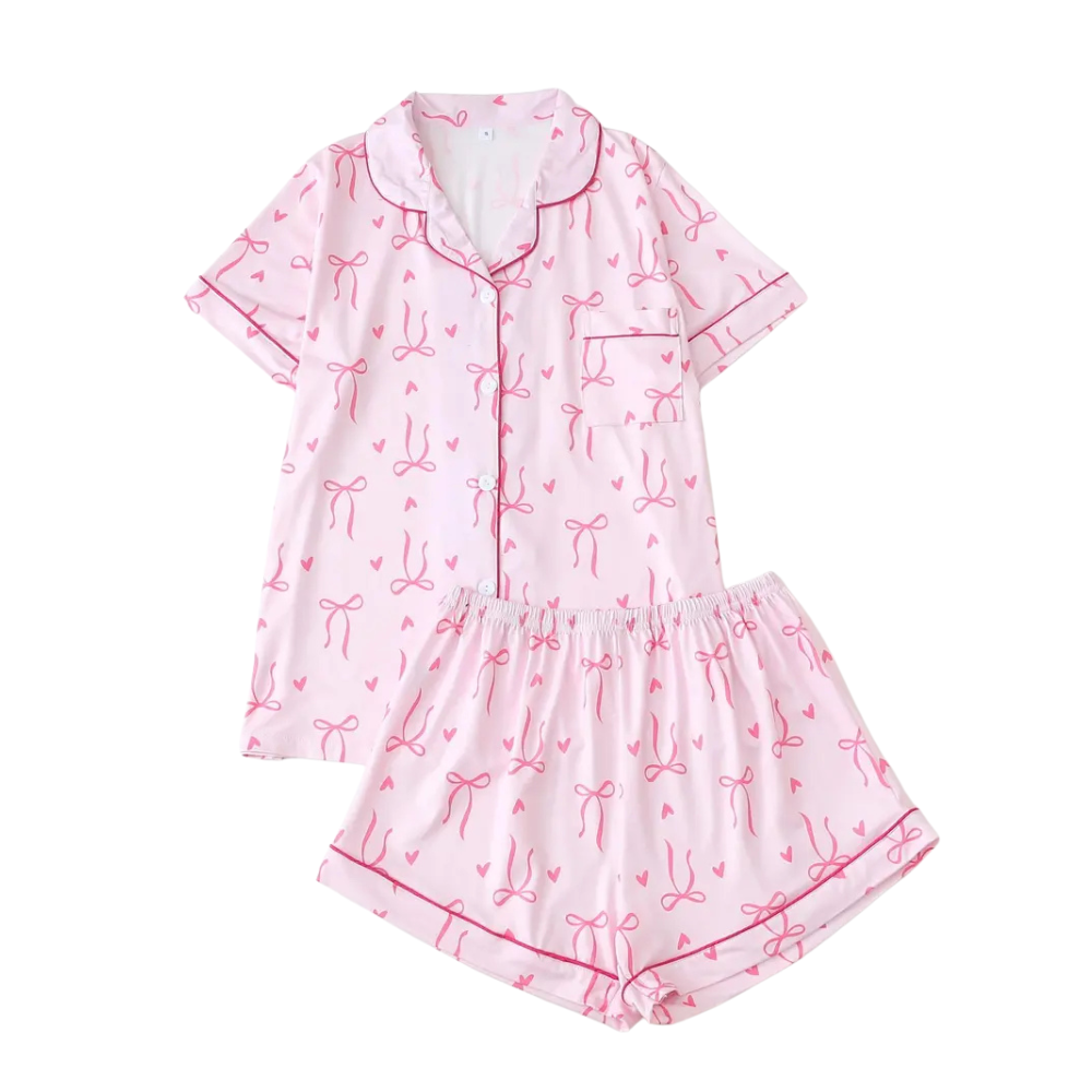 Printed Button Front Shirt And Shorts Pajama Lounge Set For Women