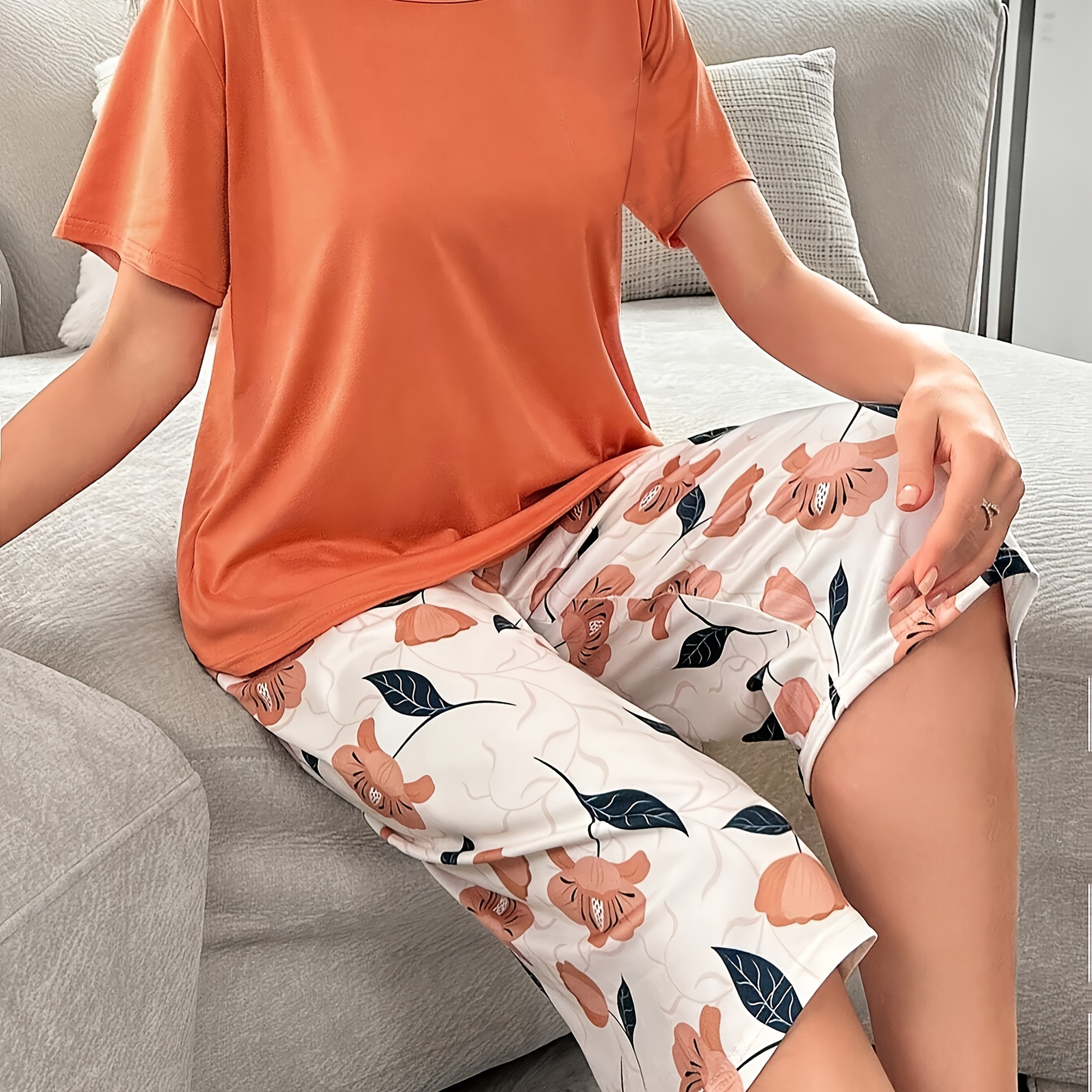 Casual Short Sleepwear Stretchy Sleeve Set Pajama For Women 