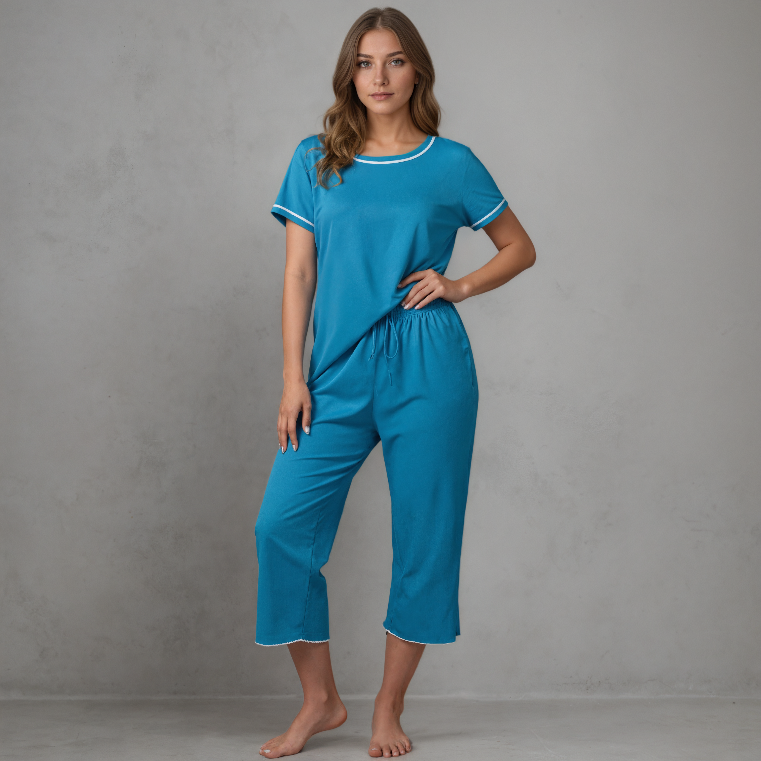 Capri Bottom Pajama Set With Short Sleeve
