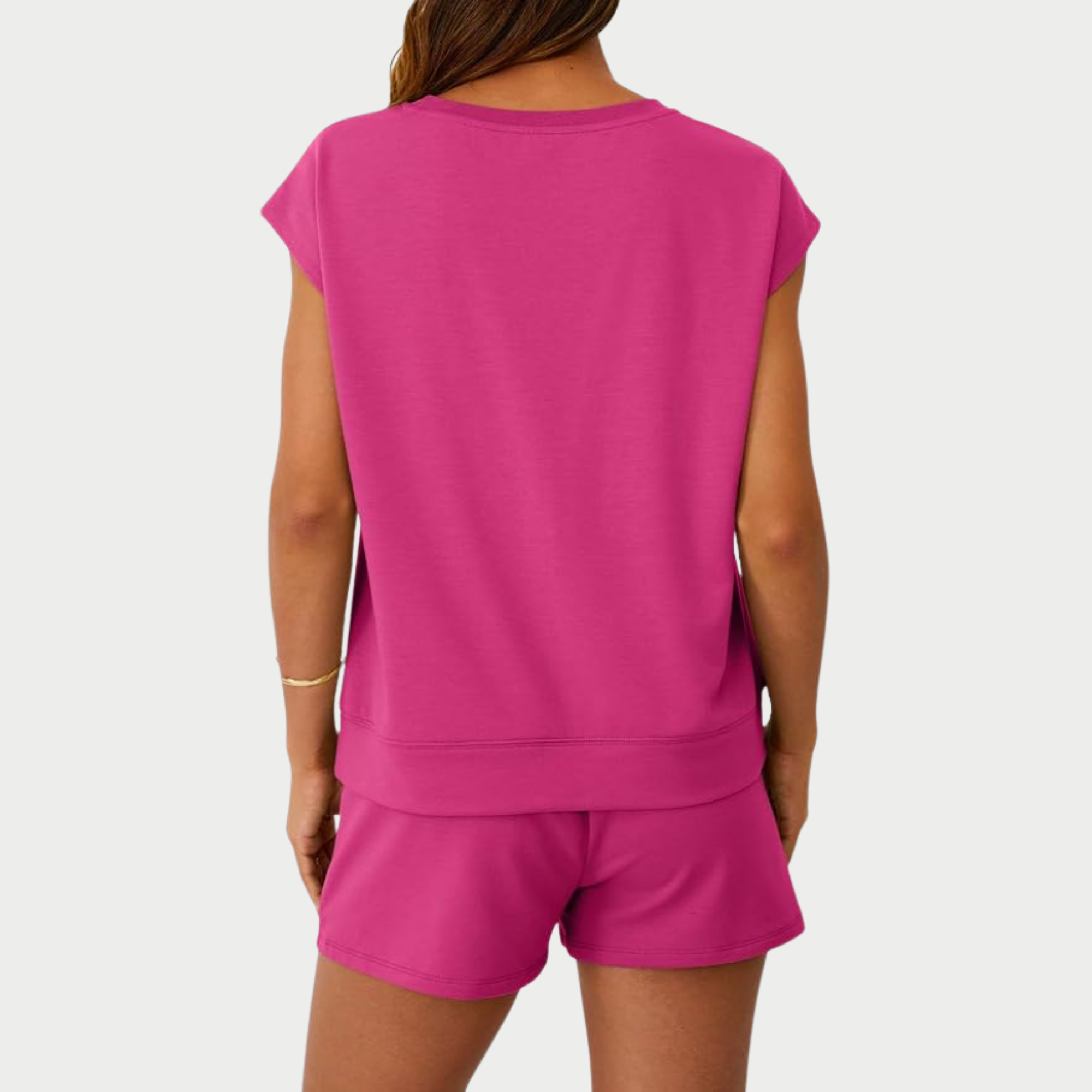 Two Piece Cap Sleeve Drawstring Short Set For Women