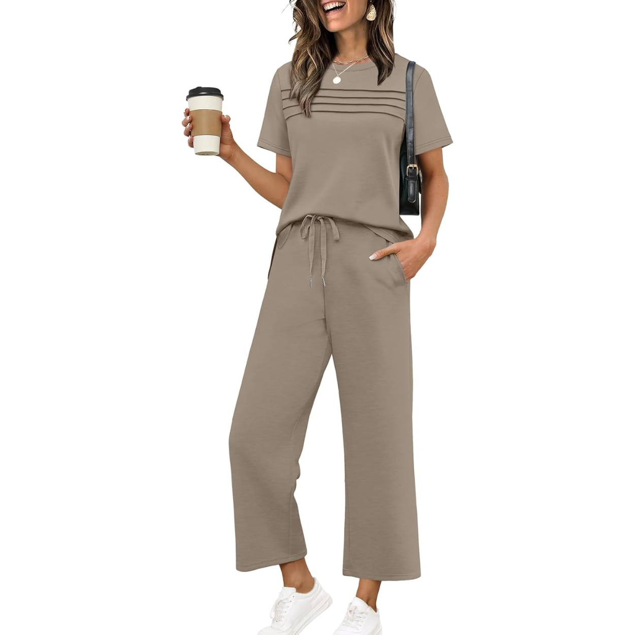 Two Piece Travel Set with Wide Length Pants For Women
