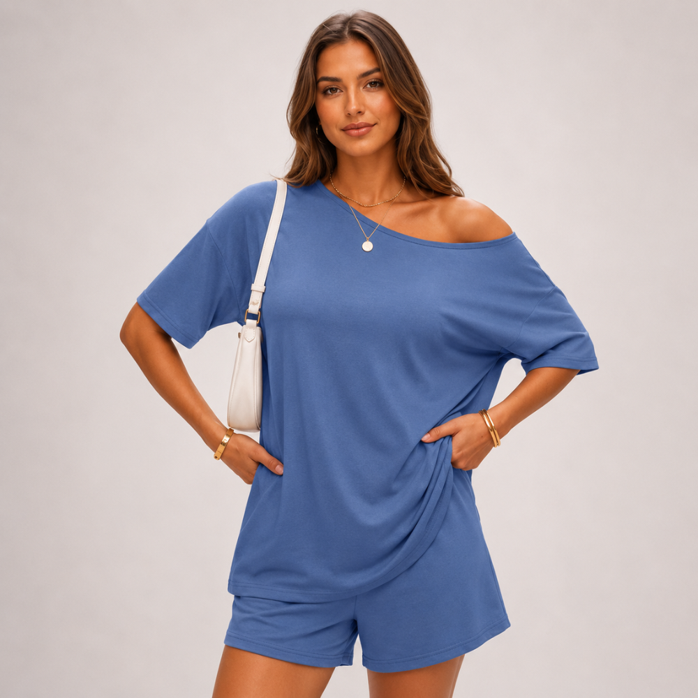2 Pieces Oversized Lounge Vacation Tshirt And Shorts Set For Women 