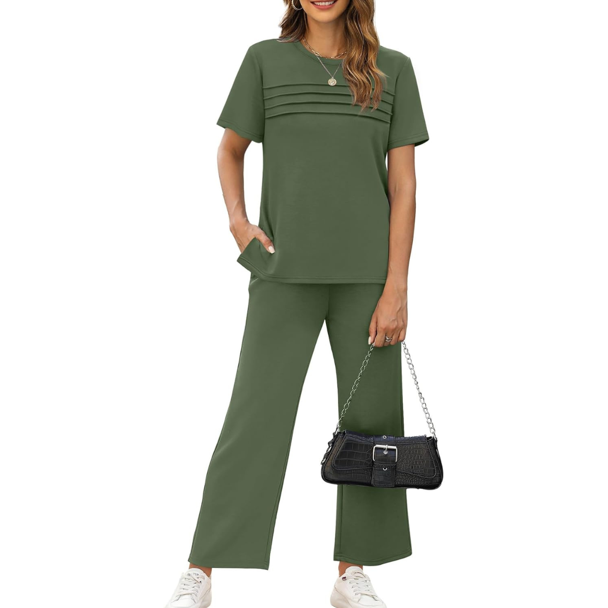Two Piece Travel Set with Wide Length Pants For Women