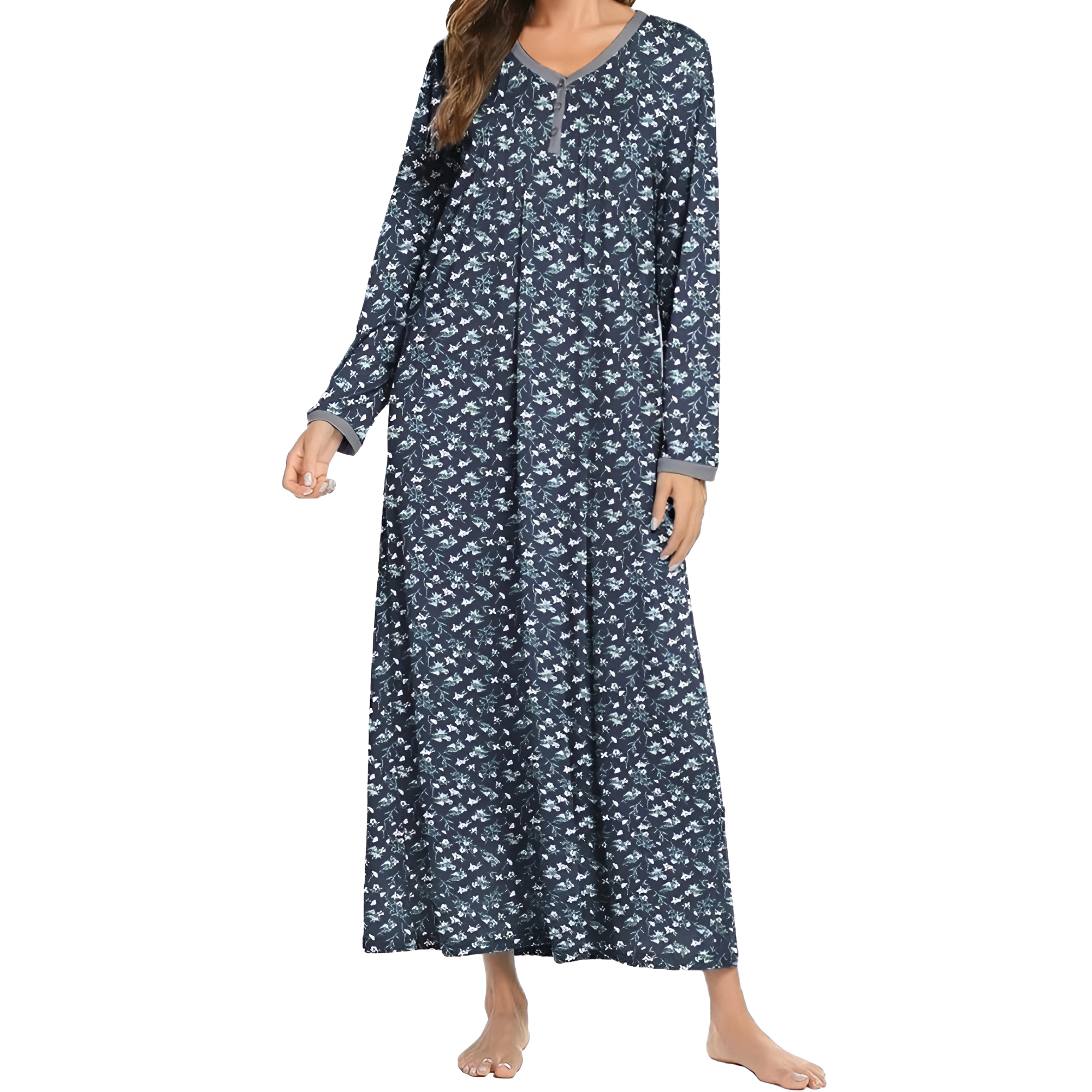 Henley Long Sleeve Nightgown Sleepwear For Women