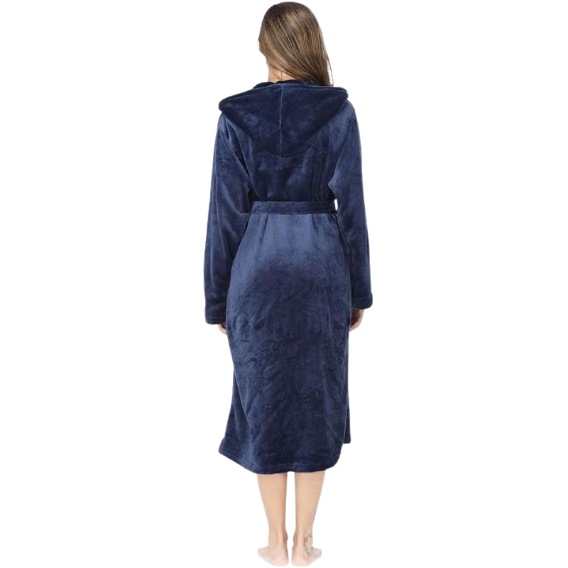 Womens Robes Plush Fleece Hooded Bathrobe Thick Nightgown With Pockets Fluffy Sleepwear