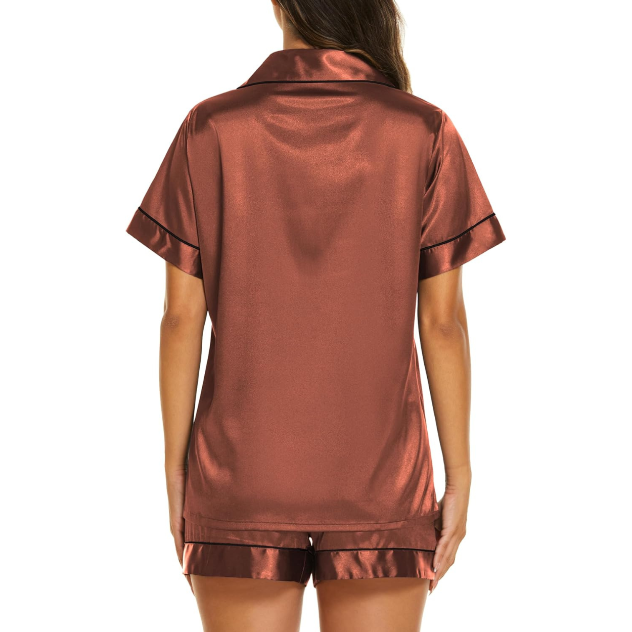 Casual Silk Pajama Set With Short Sleeve Button Down Shirt And Shorts For Women