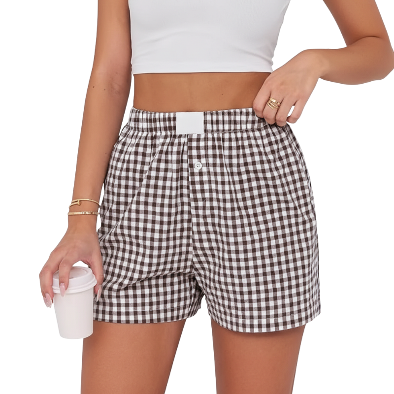 Boxer Shorts For Women With Plaid Pattern