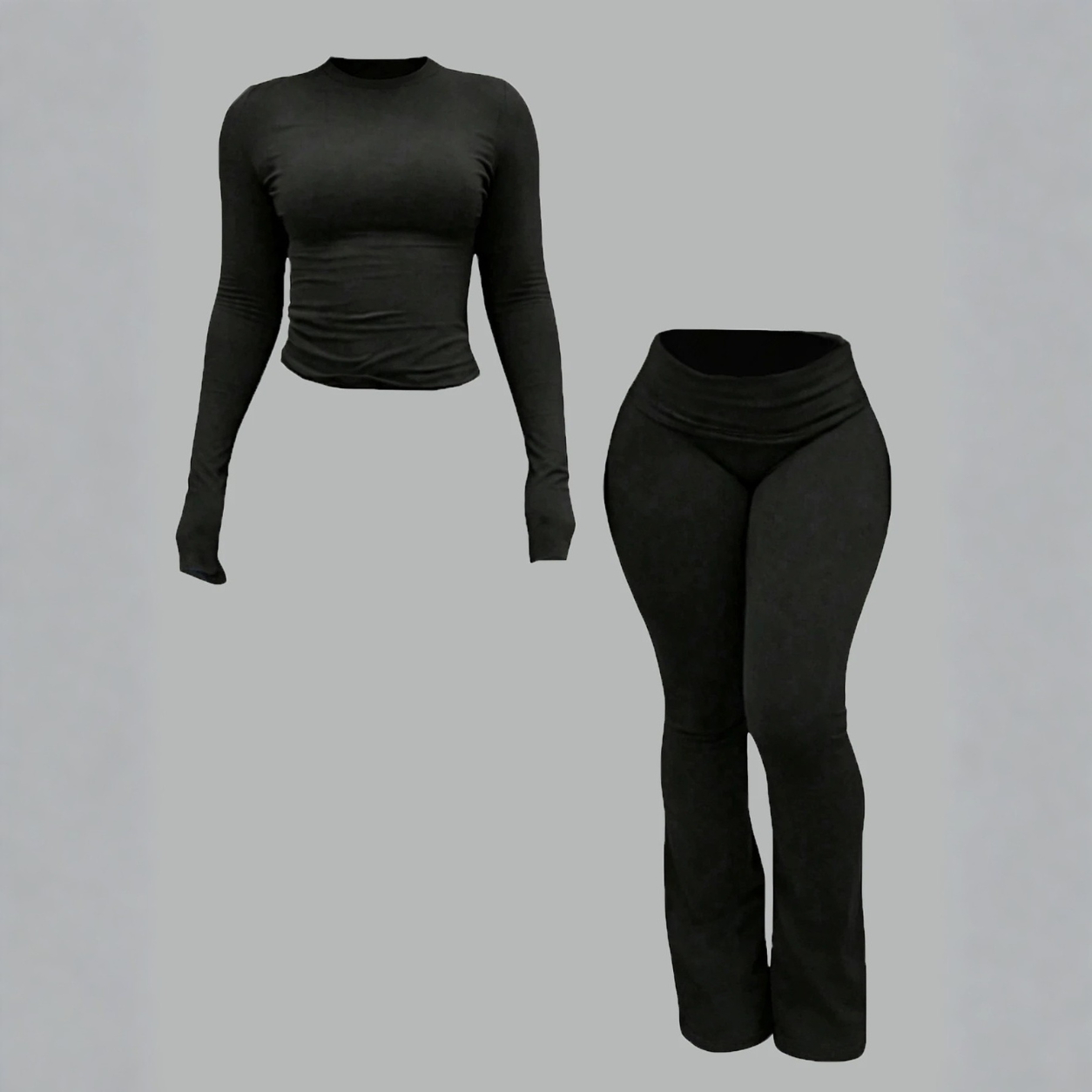 Long Sleeve T Shirt and Flare Pants Two Piece Casual Set for Women