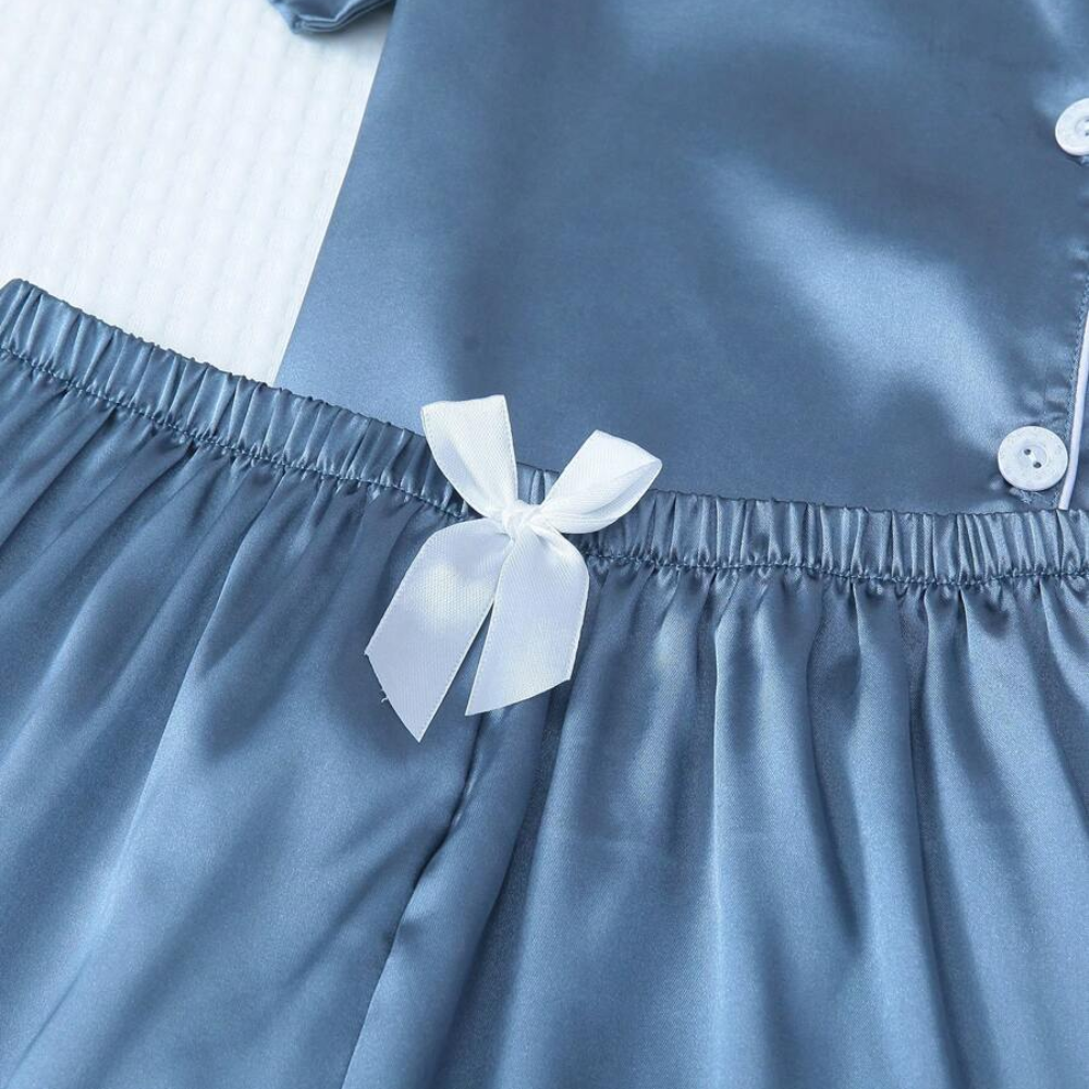 Two Pieces Bowknot Sleeve Lapel Top And Shorts Set For Women