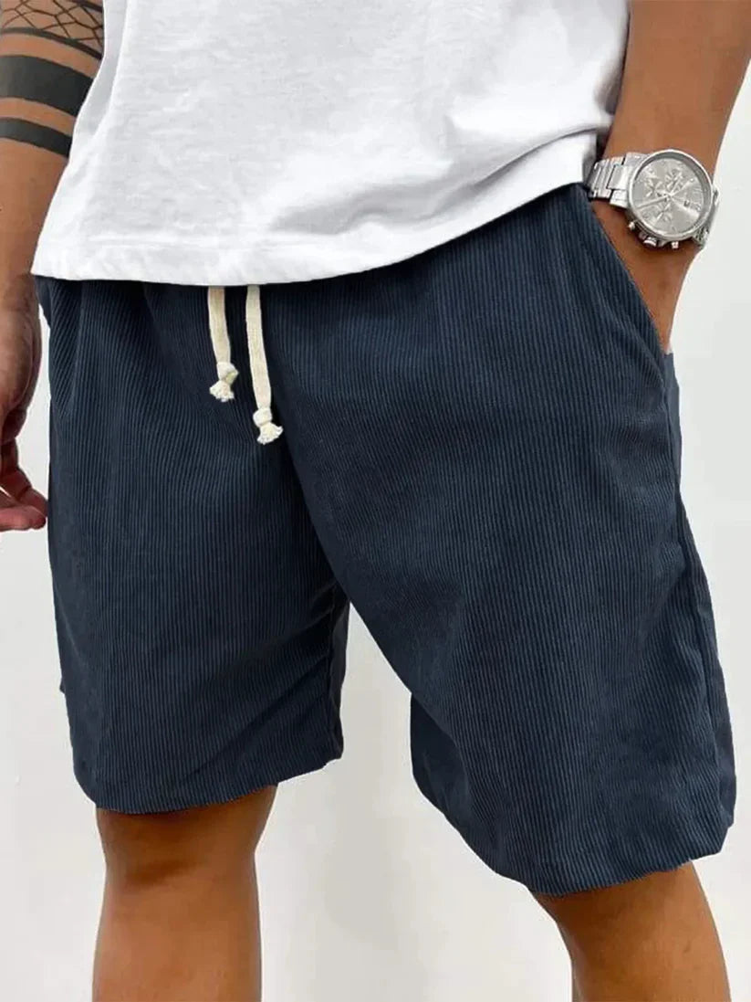 Casual Corduroy Shorts With Drawstring And Side Pockets