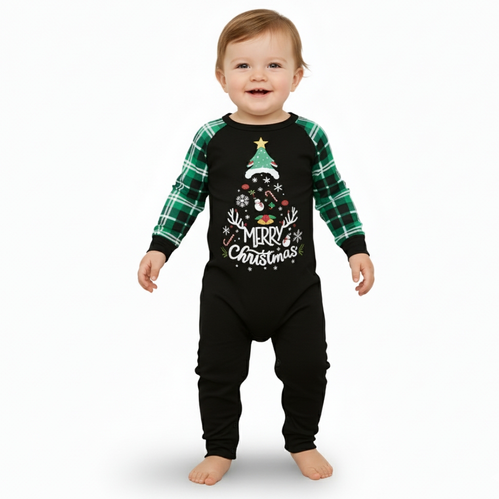 Plaid Merry Christmas Tree Printed Family Matching Pajama Set