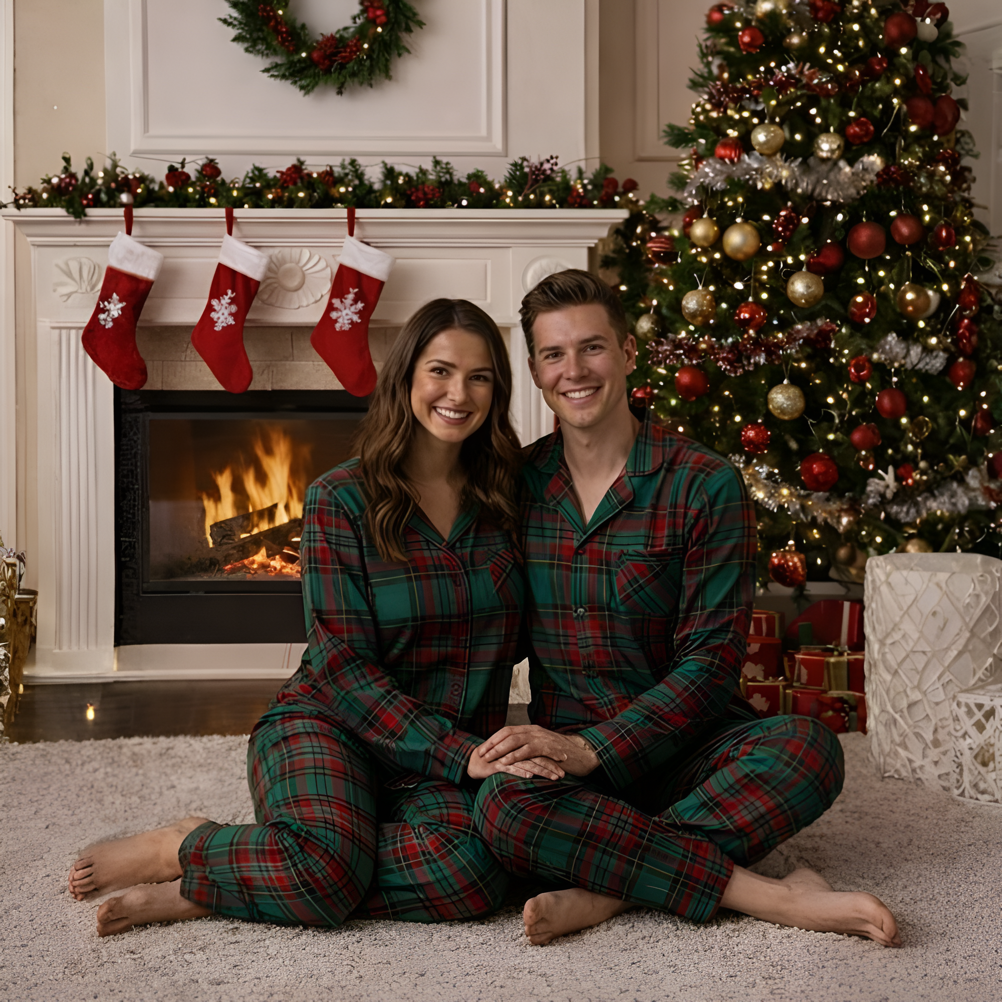 Plaid Button Loungewear Set For Couple
