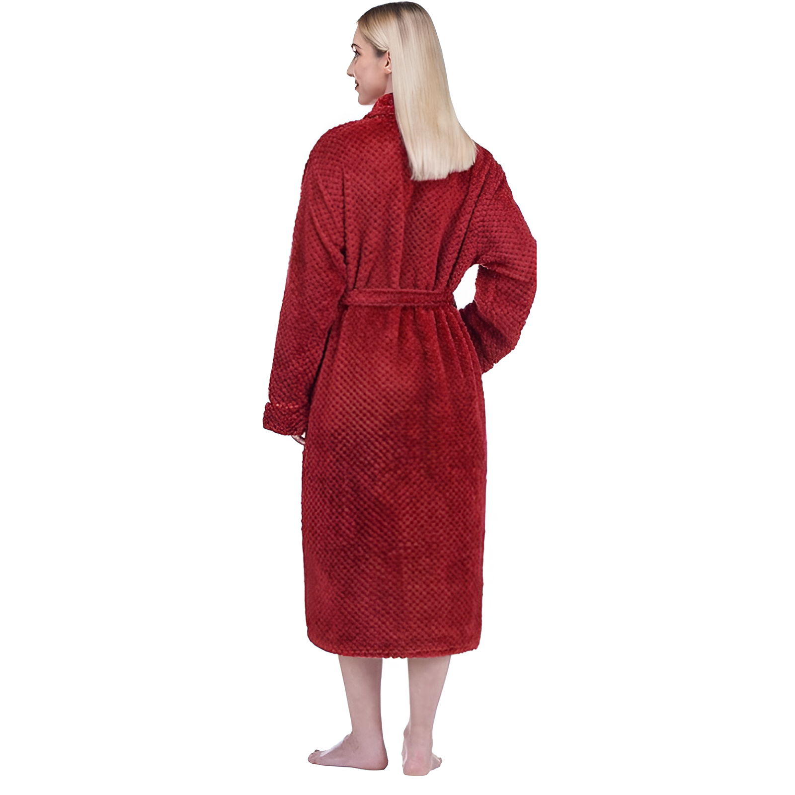 Plush Textured Design Fleece Long Bathrobe For Women