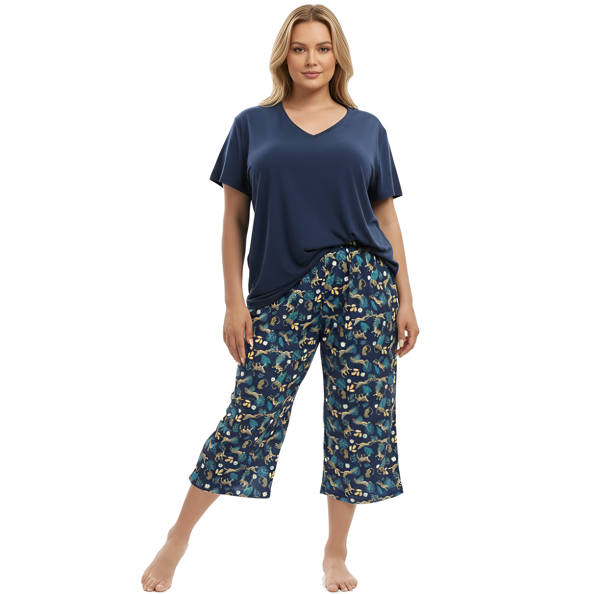 Sleepwear Top And Capri Pajama Pants Set For Women