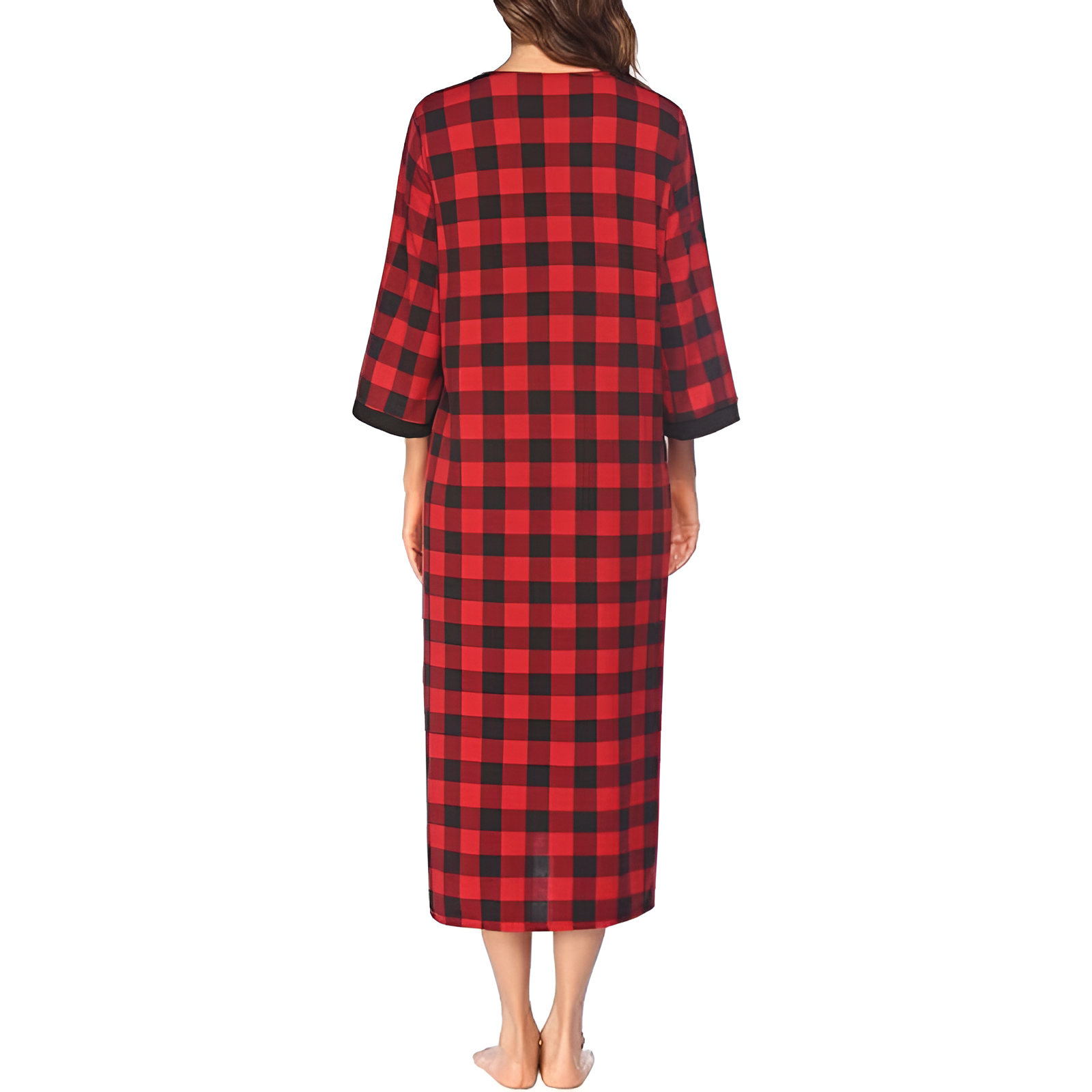 Women Zipper Robe Sleeves Loungewear Dress Full Length Sleepwear Pockets